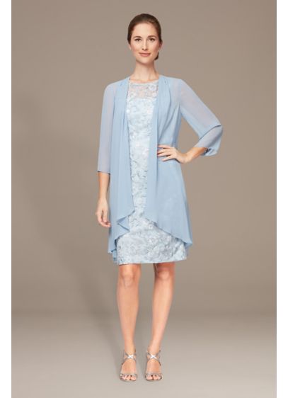 Embroidered Sheath Dress with Long Chiffon Jacket - Gorgeous for guests and perfect for moms, this